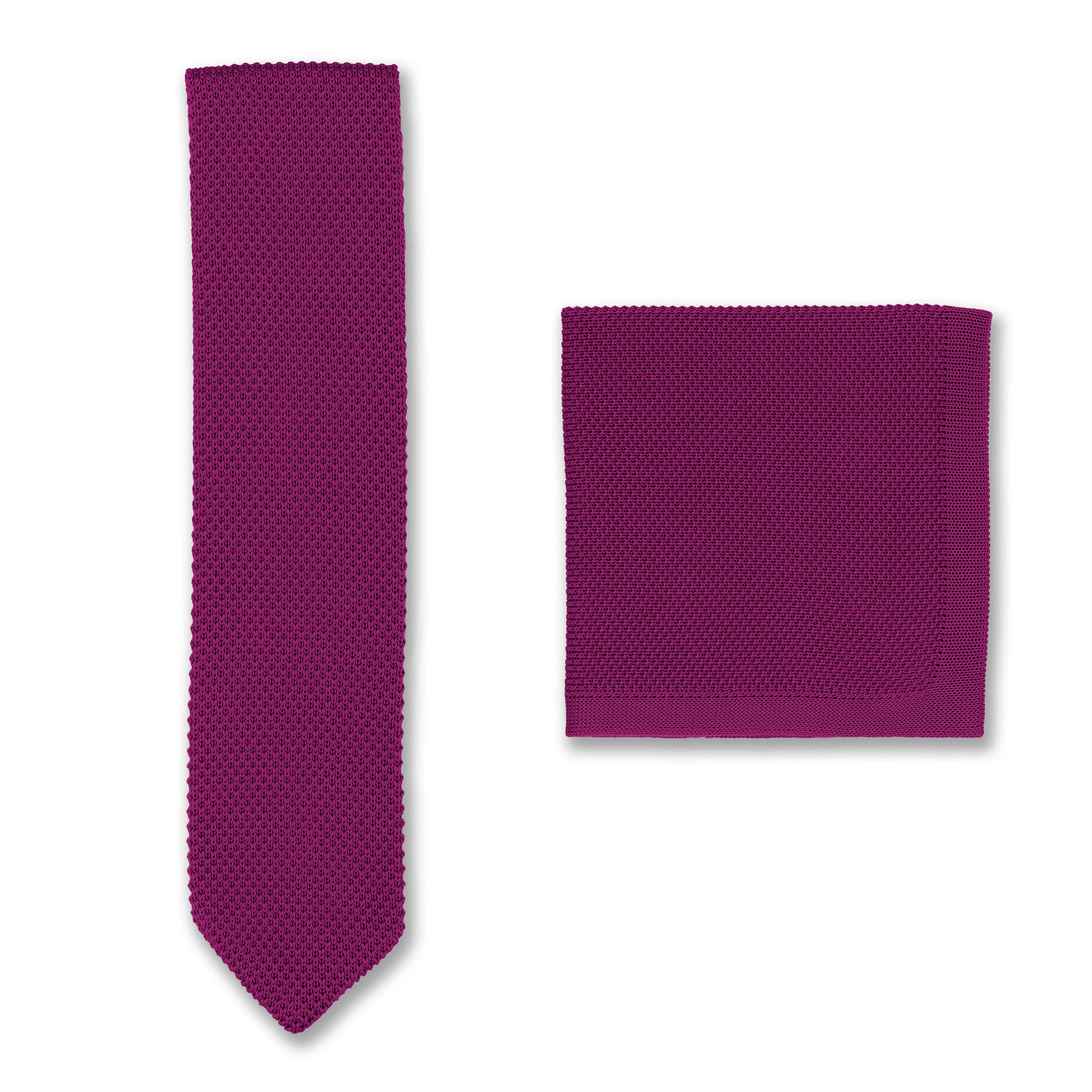 Berry pink knitted tie and pocket square set - Image 3