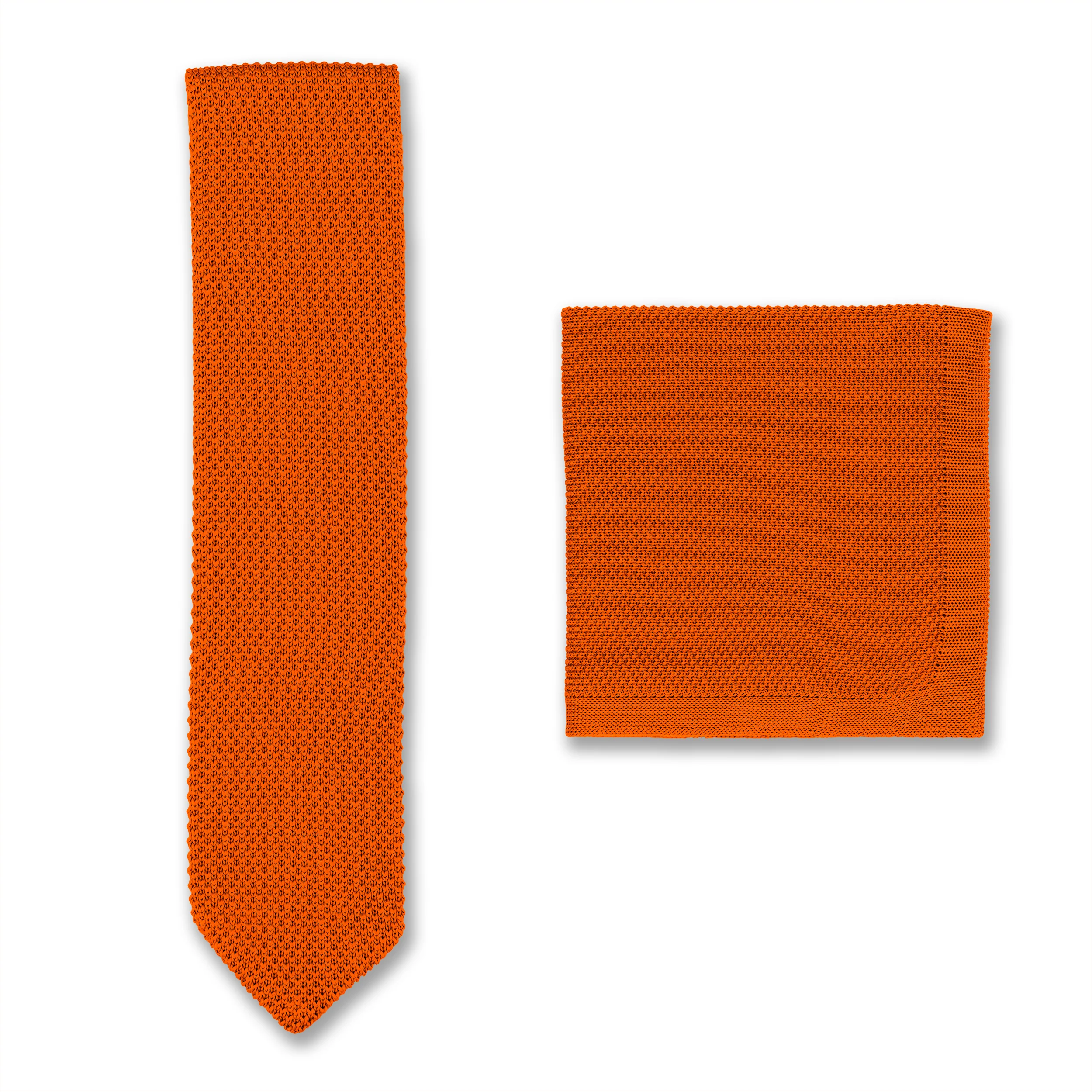 Burnt orange knitted tie and pocket square set - Image 3