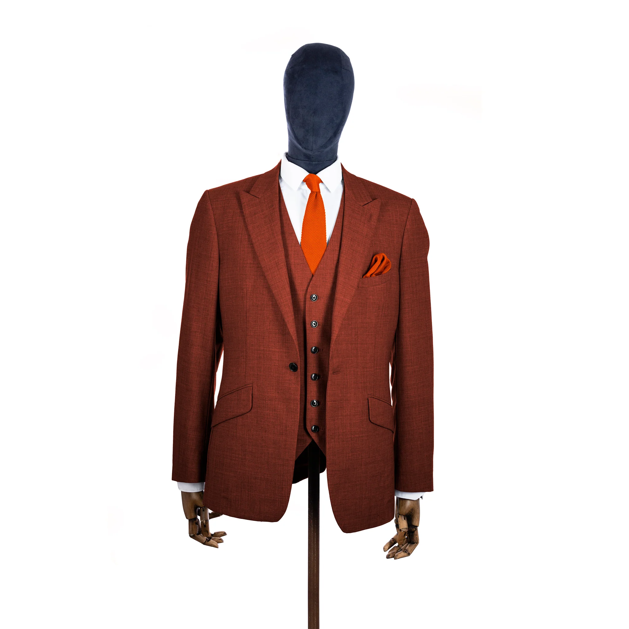 Burnt orange knitted tie and pocket square set - Image 6