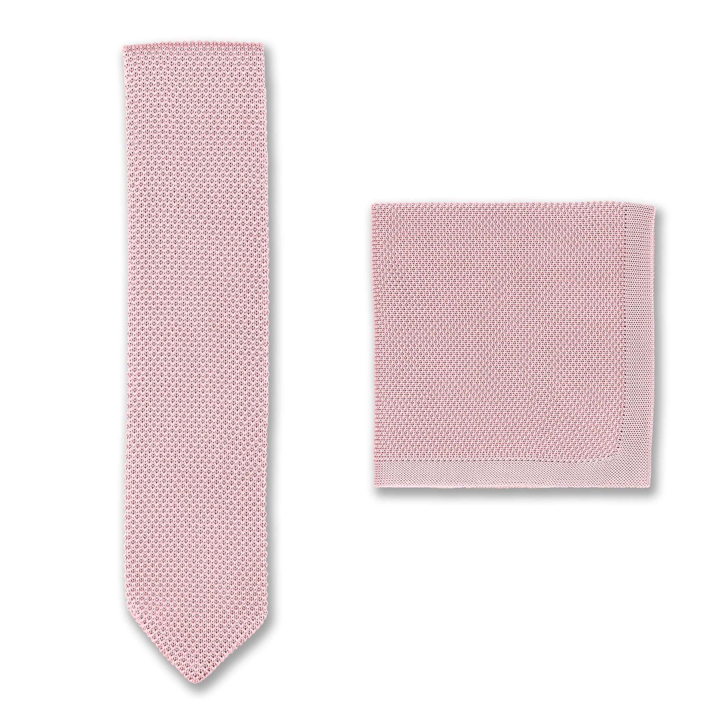 Dusty pink knitted tie and pocket square set - Image 3