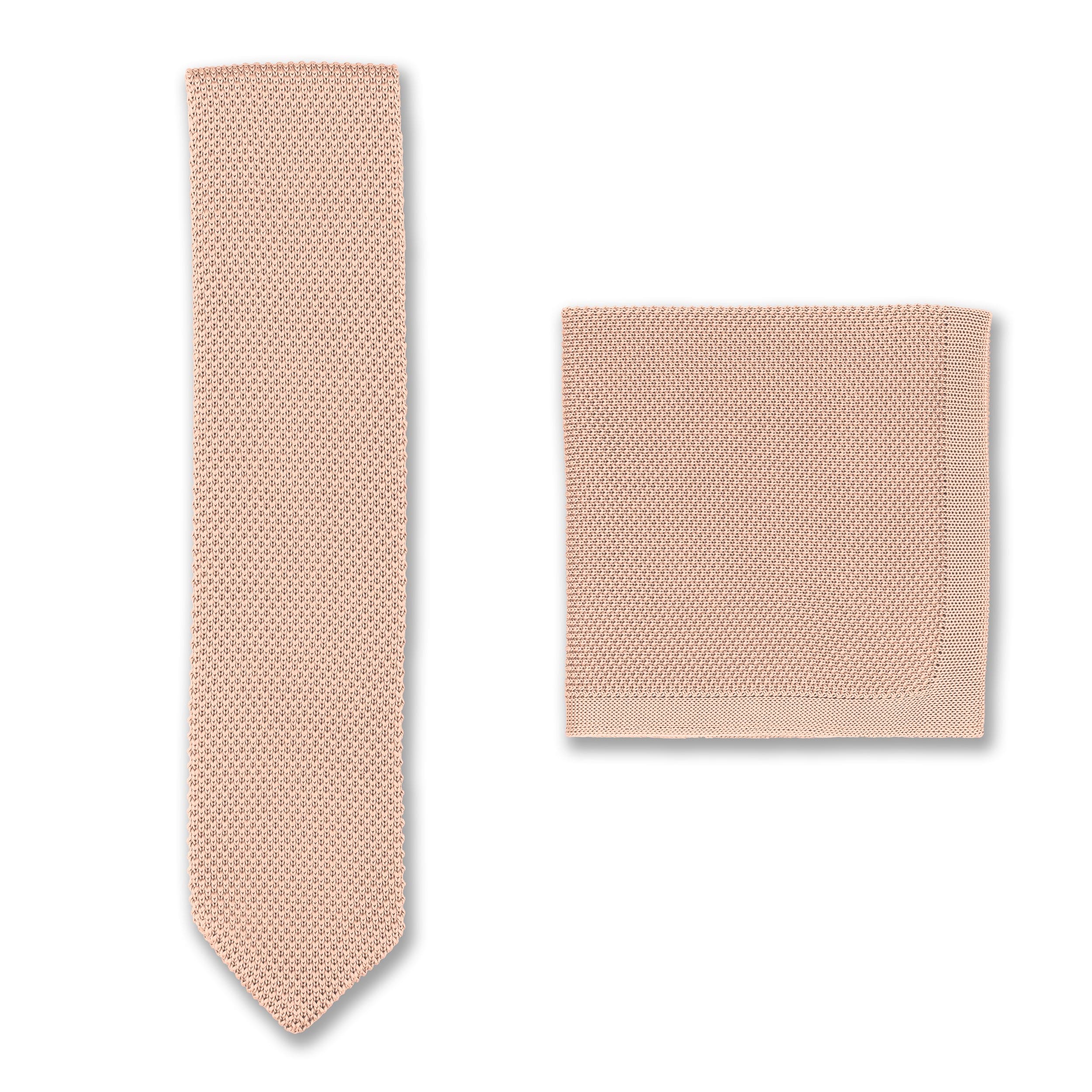 Rose quartz knitted tie and pocket square set - Image 3