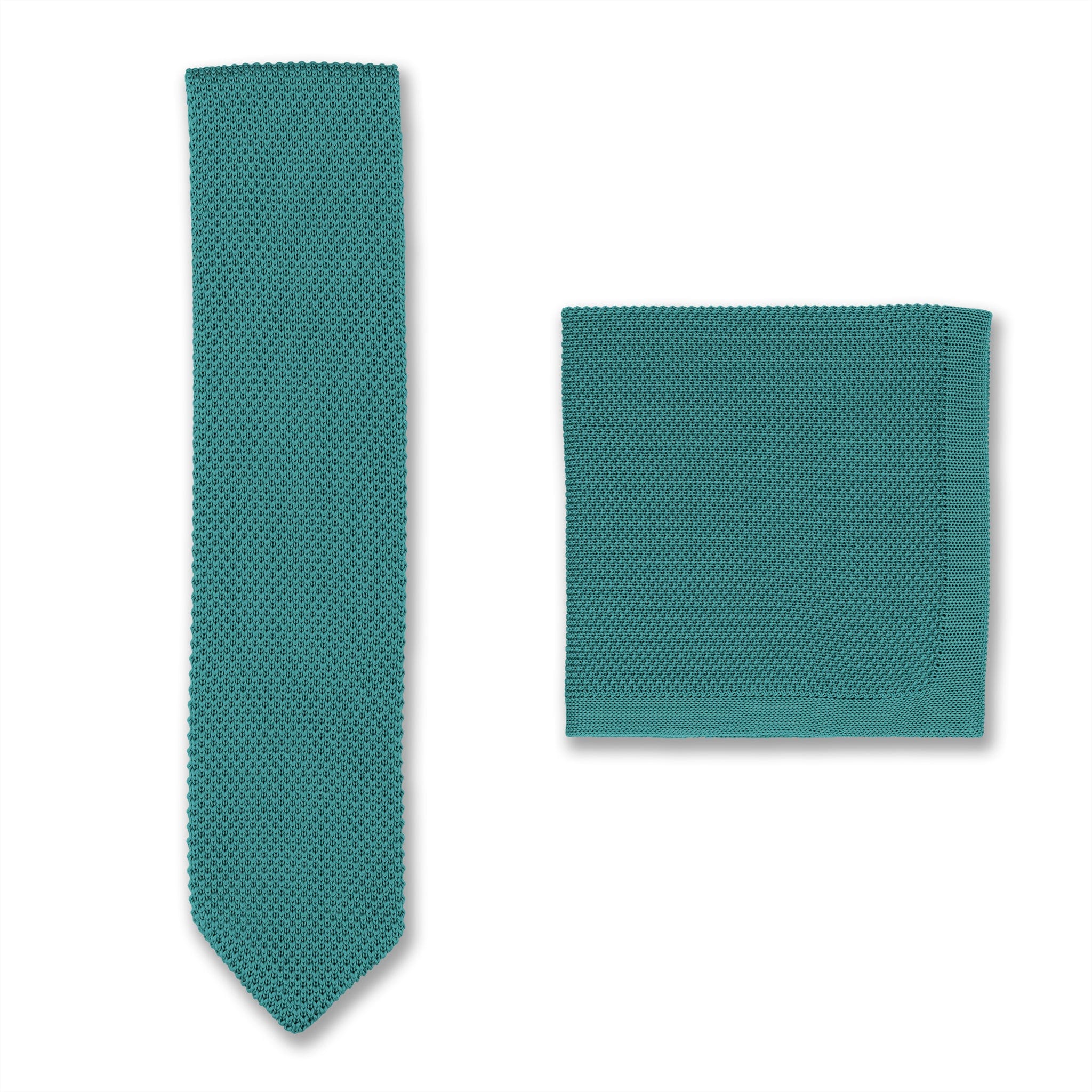 Teal knitted tie and pocket square set - Image 3