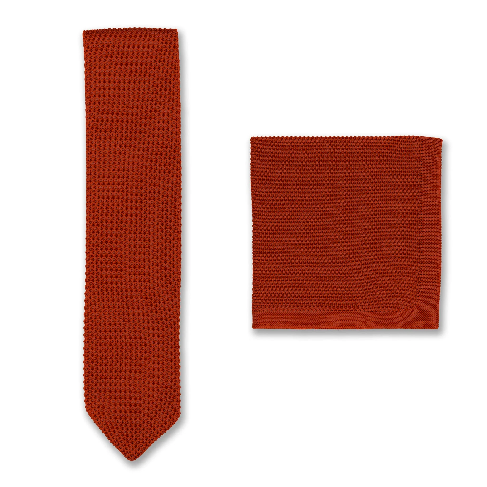 Terracotta knitted tie and pocket square set - Image 3